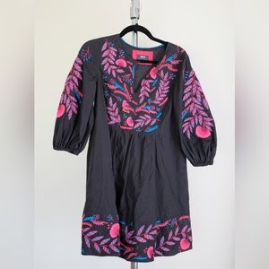 Anthropologie Embroidered Dress Black and Pink Size XS